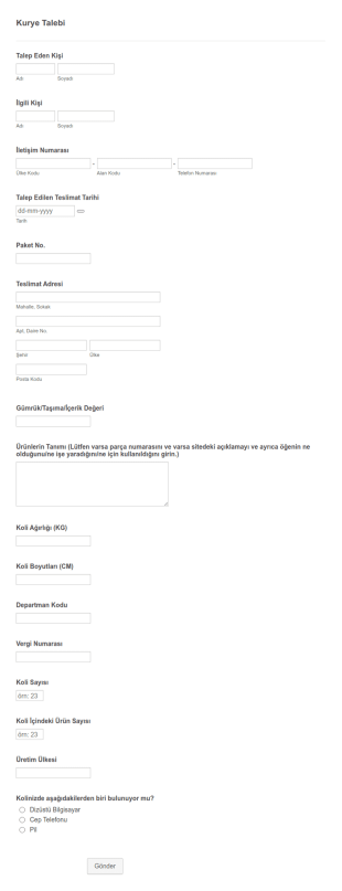Kurye Talep Form Şablonu