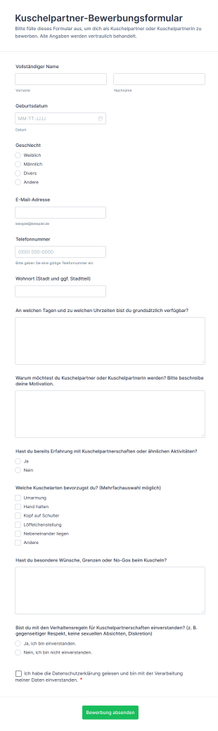 Kuschelpartner Bewerbungsformular