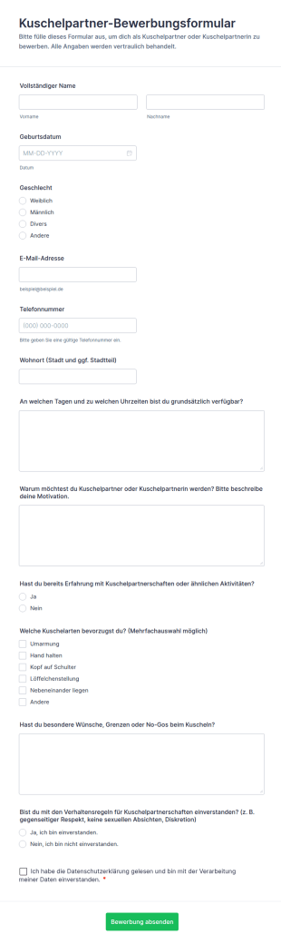 Kuschelpartner Bewerbungsformular
