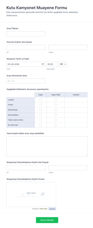 Kutu Kamyonet Muayene Form Template