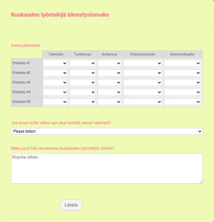 Kuukauden Työntekijä äänestyslomake