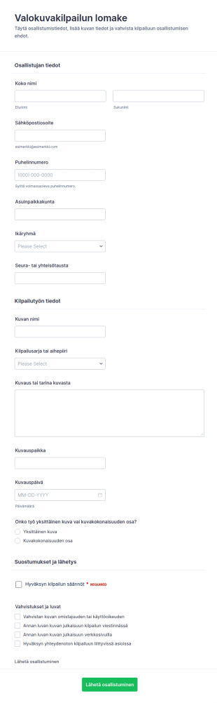 Kuvakilpailun Osallistumislomake