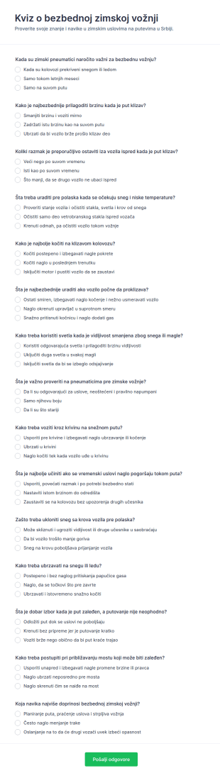 Kviz O Bezbednoj Zimskoj Vožnji