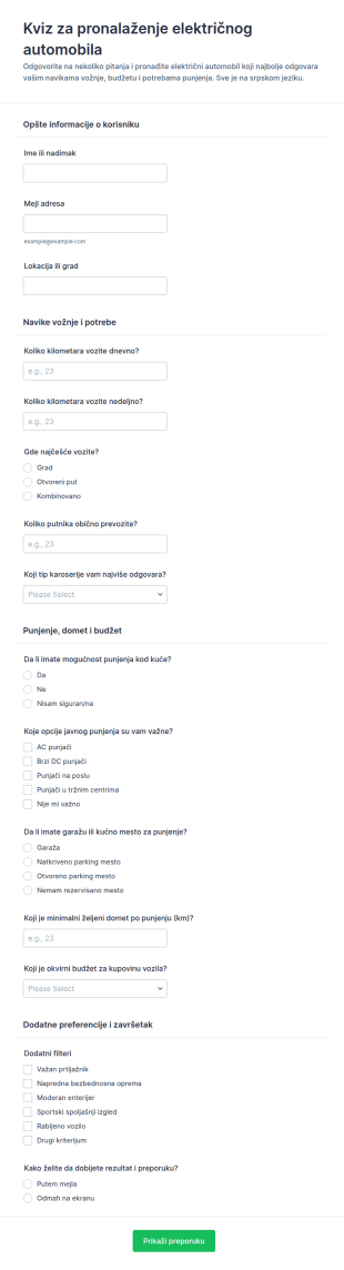 Kviz Za Pronalaženje Električnog Automobila