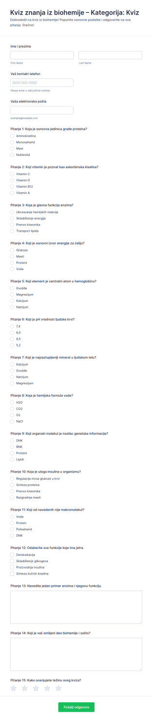 Kvizić Iz Biohemijskog Znanja Quiz