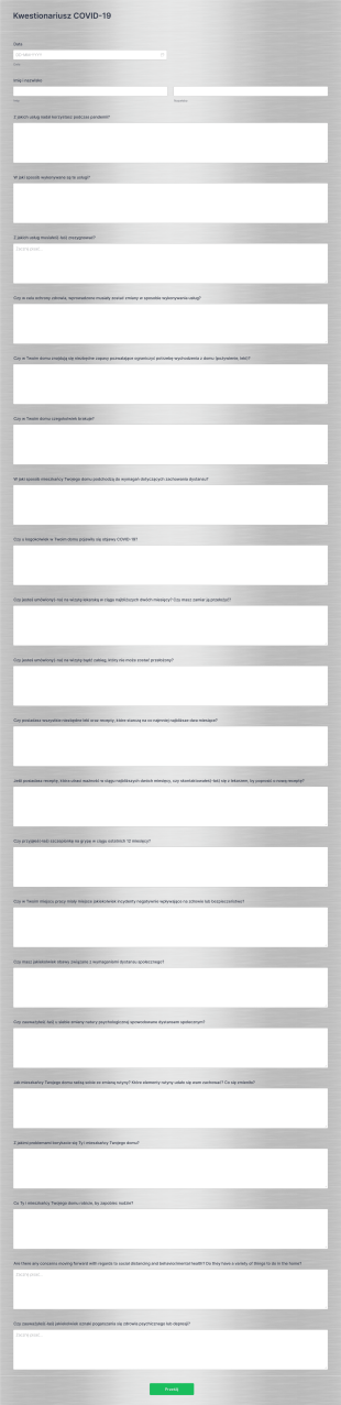 Kwestionariusz COVID 19 Form Template