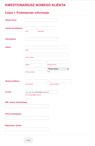 Kwestionariusz Klienta SEO Form Template