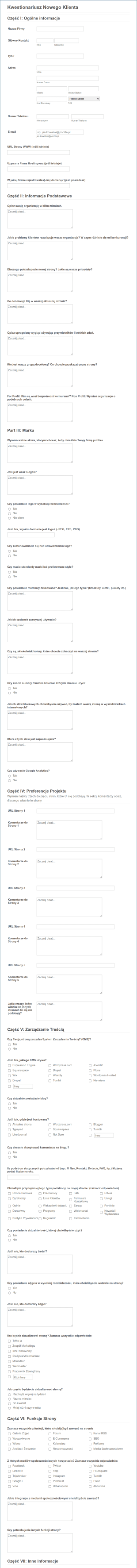 Kwestionariusz Klienta Web Designera
