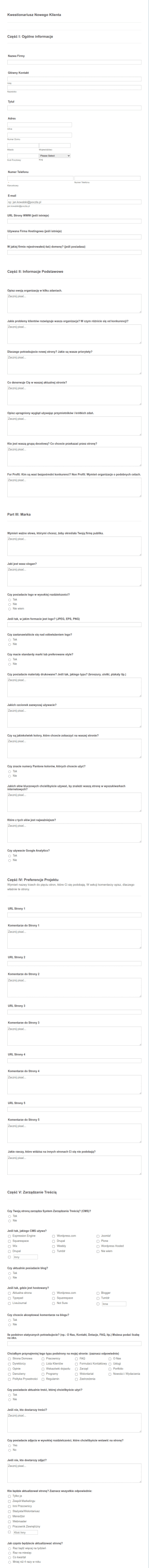 Kwestionariusz Klienta Web Designera