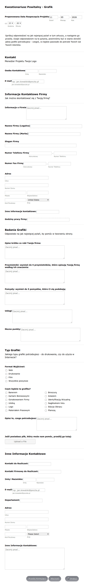 Kwestionariusz Powitalny Grafik