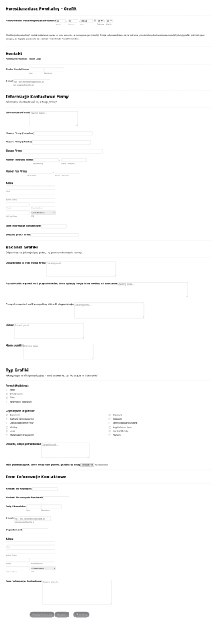 Kwestionariusz Powitalny Grafik Form Template