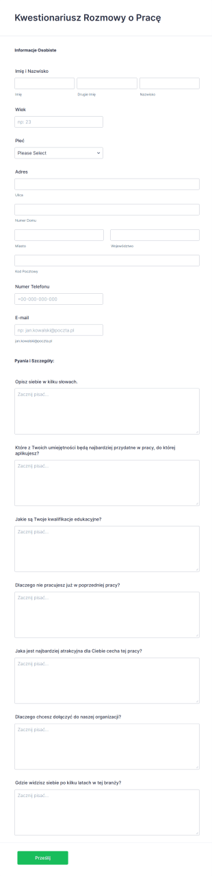 Kwestionariusz Rozmowy O Pracę Online Form Template