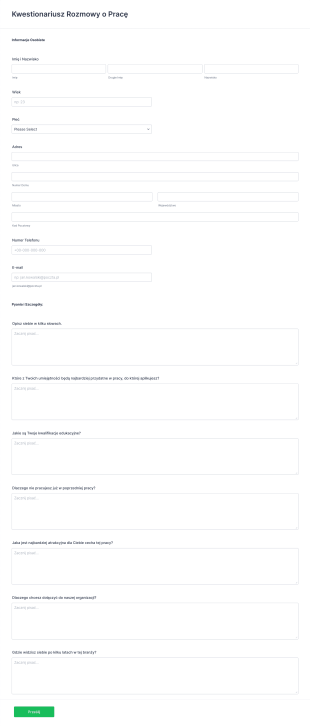 Kwestionariusz Rozmowy O Pracę Online Form Template