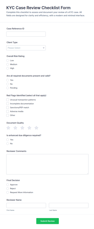 KYC Case Review Checklist Form Template