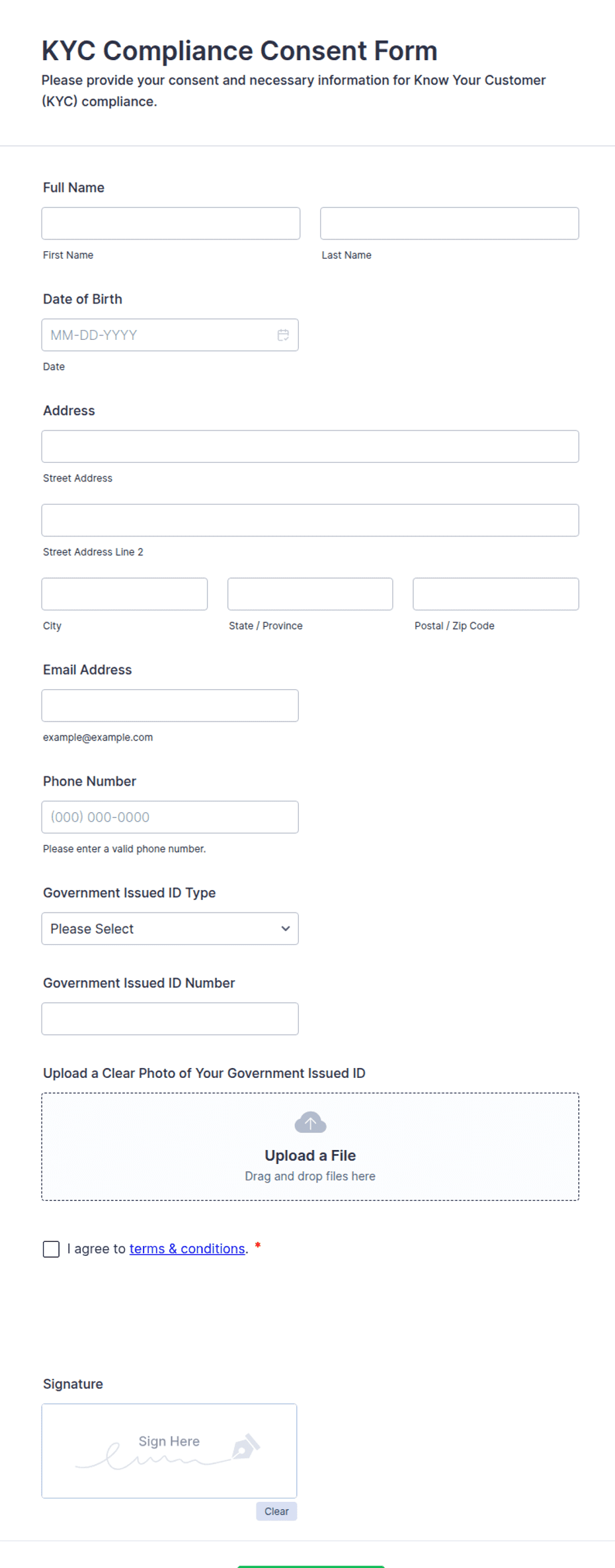 KYC Compliance Consent Form Template | Jotform