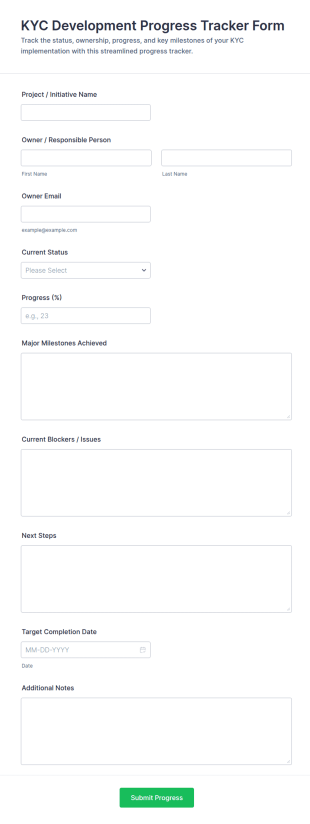 KYC Development Progress Tracker Form Template