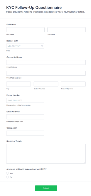 KYC Follow Up Questionnaire Form Template