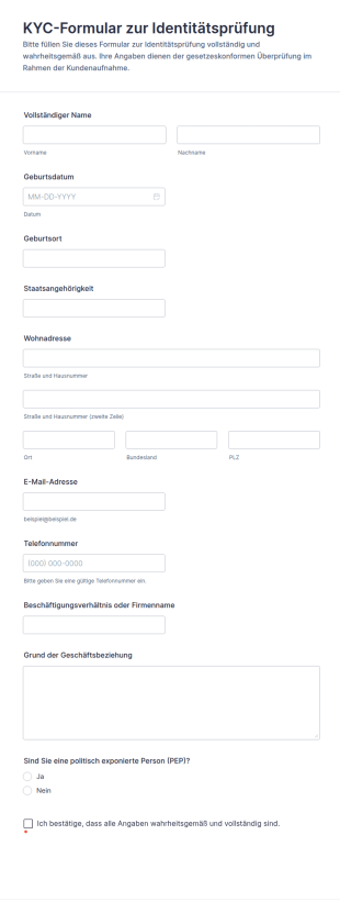 KYC Formular Zur Identitätsprüfung