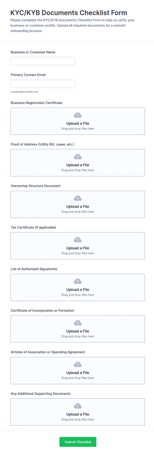 KYC/KYB Documents Checklist Form Template