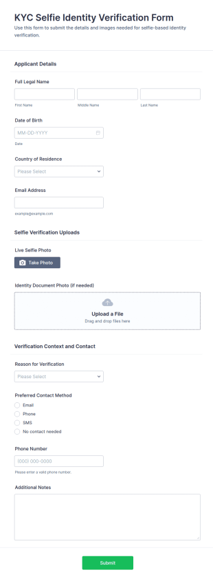 KYC Selfie Identity Verification Form Template
