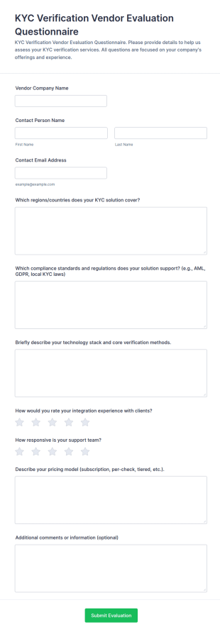 KYC Verification Vendor Evaluation Form Template