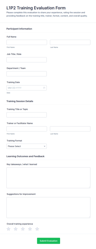 L1P2 Training Evaluation Form Template