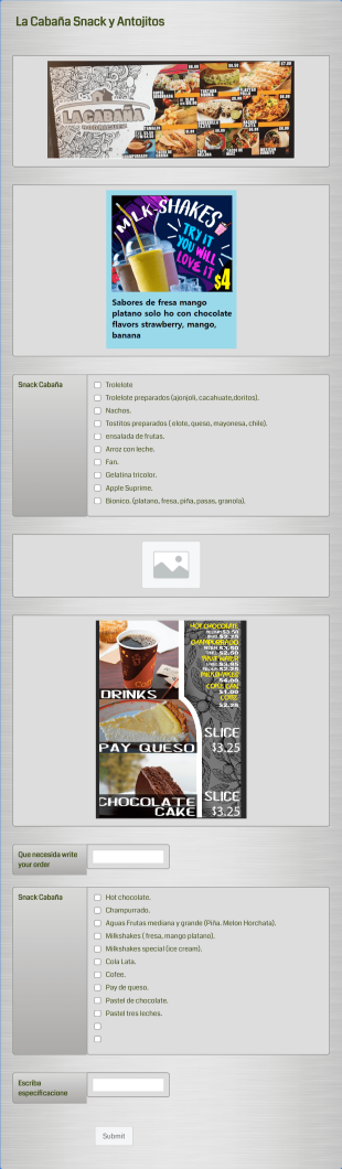 Orden De Comidas Y Antojitos