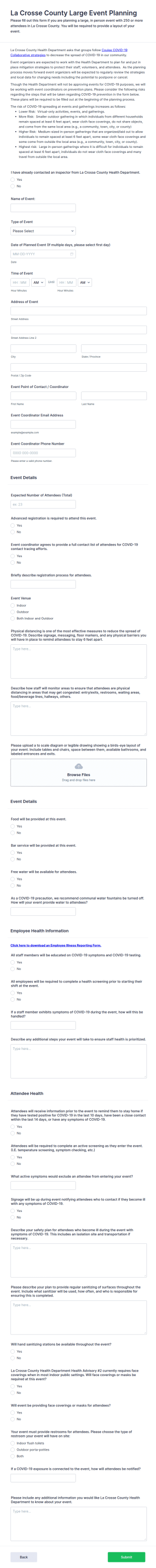 La Crosse County Large Event Planning Form Template
