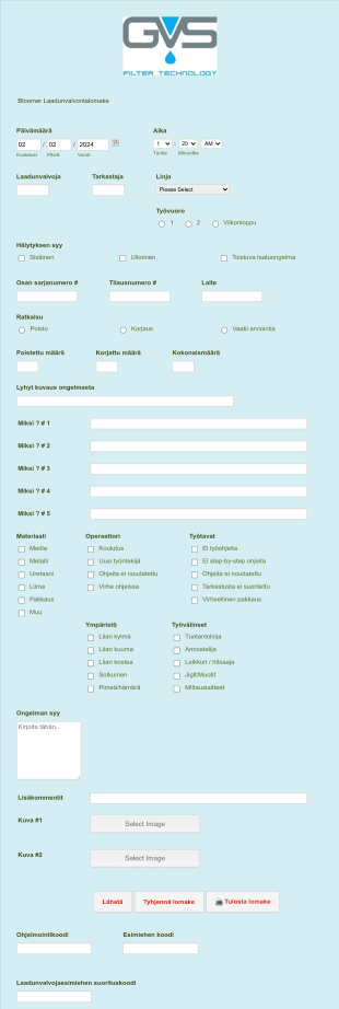 Laadunvalvontalomake Form Template