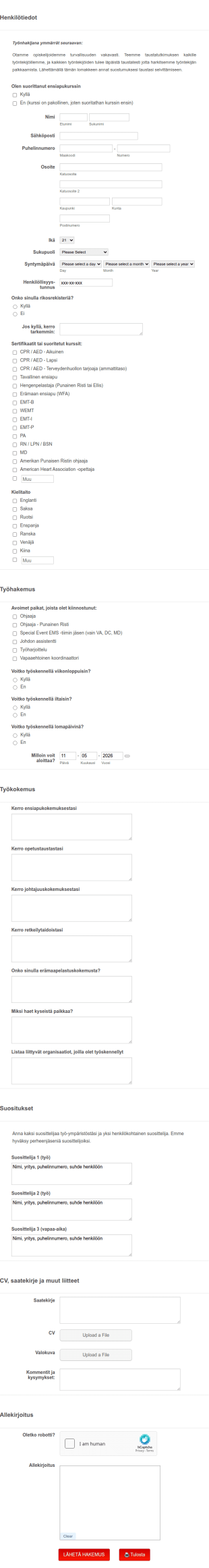 Lääkintähenkilöstön Työhakukaavake