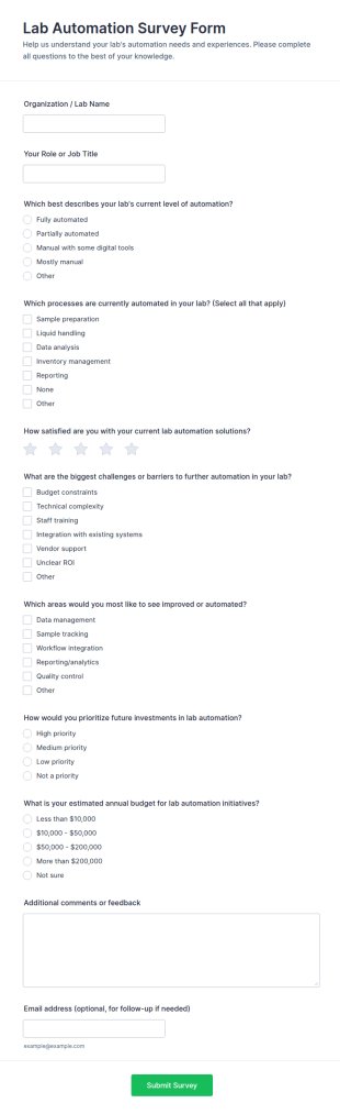 Lab Automation Survey Form Template