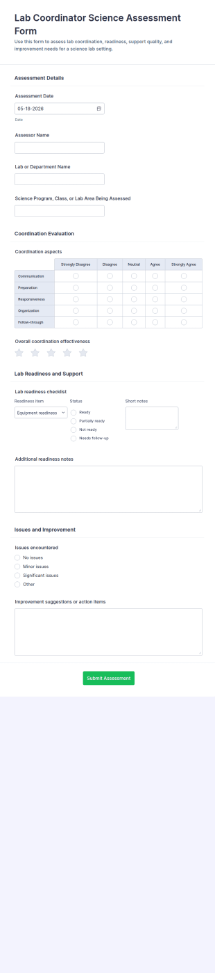 Lab Coordinator Science Assessment Form Template