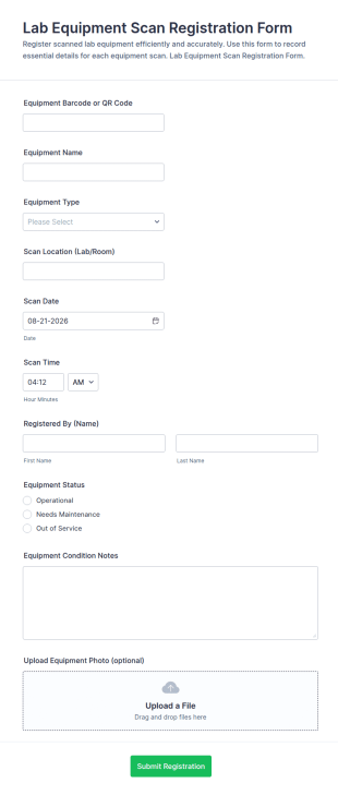 Lab Equipment Scan Registration Form Template