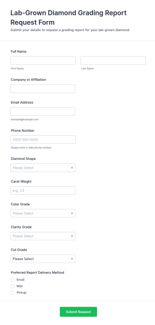 Lab Grown Diamond Grading Report Request Form Template