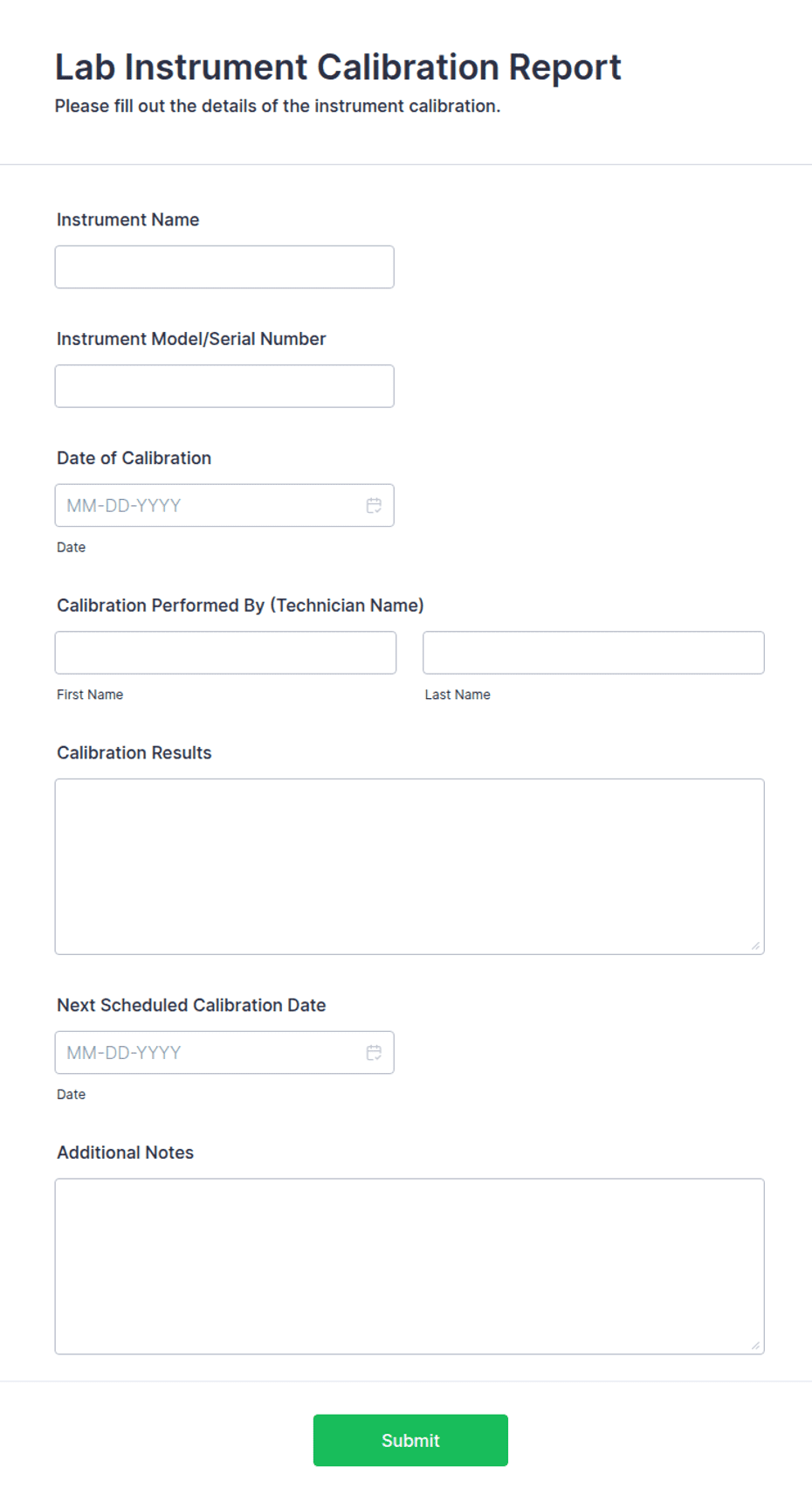 Lab Instrument Calibration Report Form Template | Jotform