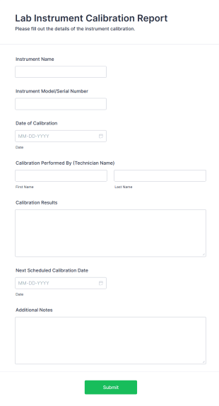 Lab Instrument Calibration Report Form Template