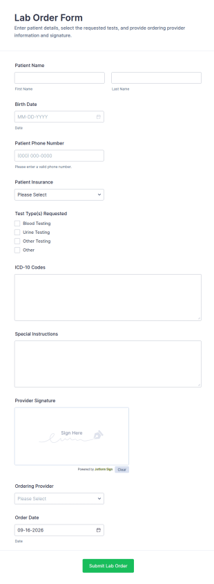 Lab Order Form Template