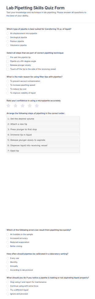 Lab Pipetting Skills Quiz Form Template