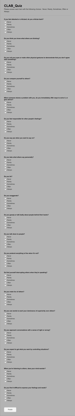 Character Evaluation Form Template