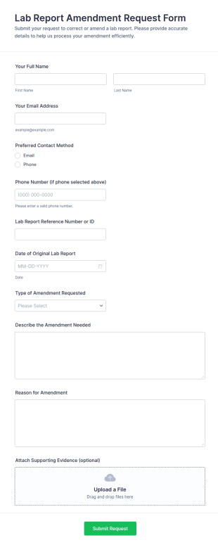 Lab Report Amendment Request Form Template