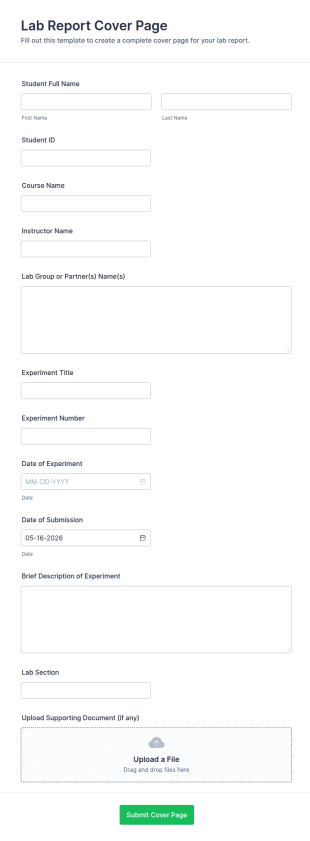 Lab Report Cover Page Form Template
