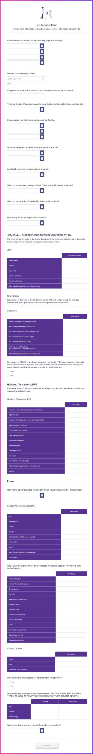 Lab Request Form Template