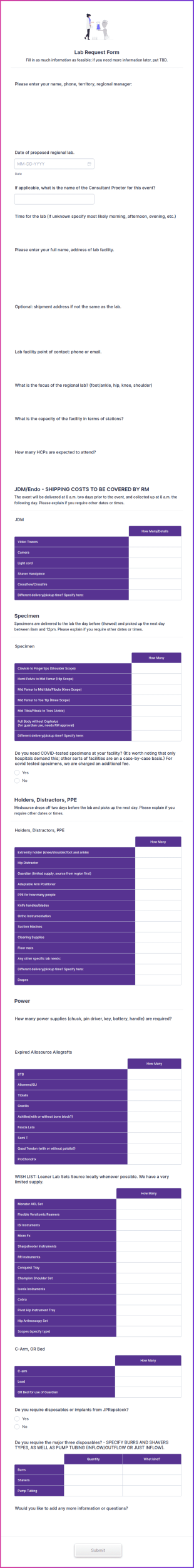 Lab Request Form Template