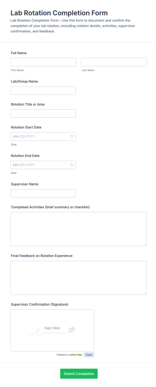 Lab Rotation Completion Form Template