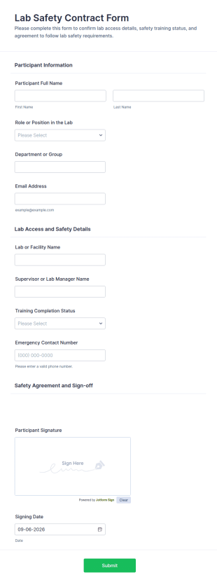 Lab Safety Contract Form Template