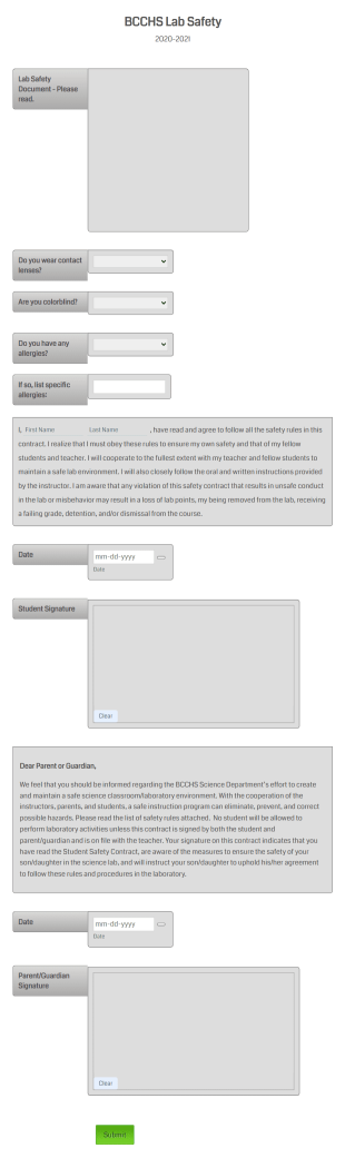 Lab Safety Form Template