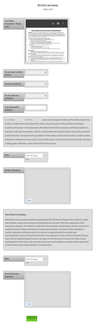 Lab Safety Form Template