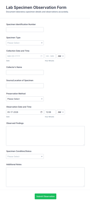 Lab Specimen Observation Form Template