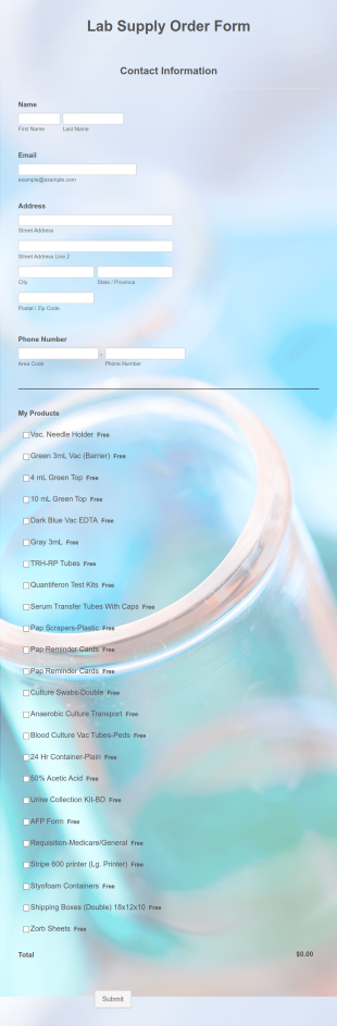 Lab Supply Order Form Template
