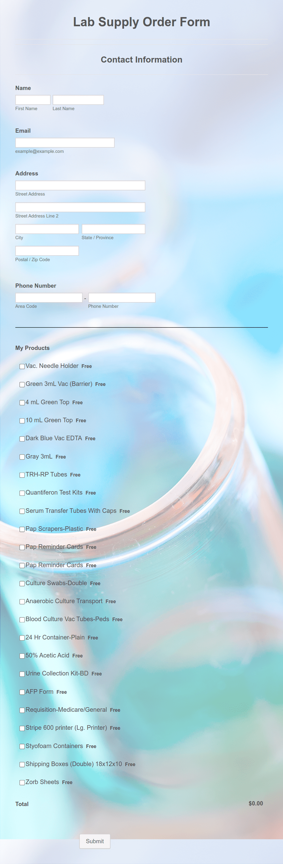 Lab Supply Order Form Template | Jotform